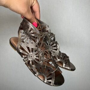 Joie Renee Women's Bronze Metallic Leather Lace Up Gladiator Sandals‎